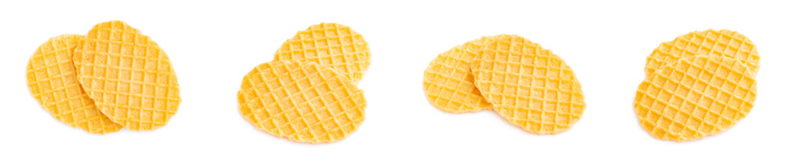  Set of a Crispy waffles isolated on white background, Homemade waffles