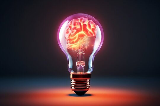 brain in a light bulb, intelligence concept, AI generated