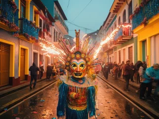 Papier Peint photo Carnaval Festivities in Southamerica. Colorful carnival of people on the street.