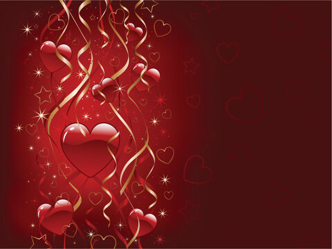 Decorative Valentines day background with hearts, ribbons and stars