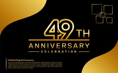 Template design for a 49th year anniversary celebration with a golden number style, vector template