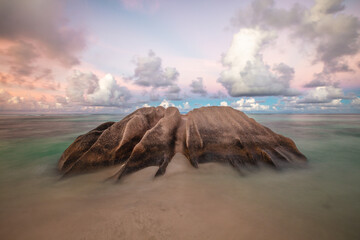Beautiful granite rock on the beach in Seychelles