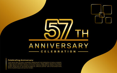 Template design for a 57th year anniversary celebration with a golden number style, vector template