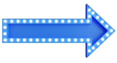 3d render of blue billboard light bulb with arrow shape.