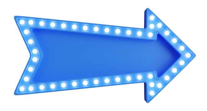 3d render of blue billboard light bulb with arrow shape.