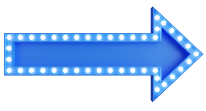 3d render of blue billboard light bulb with arrow shape.