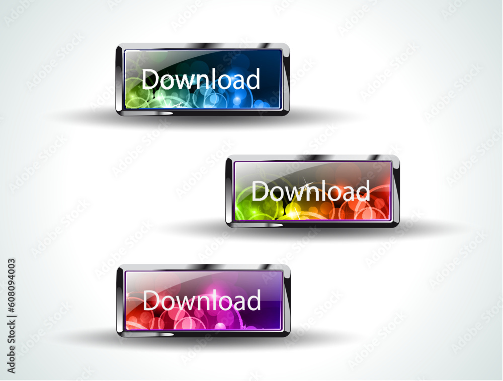 Poster stylish glossy download buttons for web templates with colrful parts