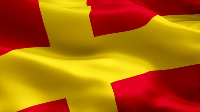 Scanian flag Motion Loop video waving in wind. Realistic Scania Flag background. Scanian Flag Looping Closeup 1080p Full HD 1920X1080 footage. Skane country flags footage video for film,news
