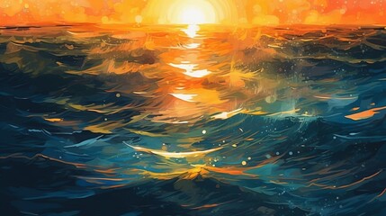 Brilliant Ocean with Sun Reflections. Illustration, AI Generated