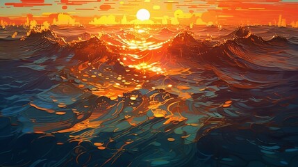 Brilliant Ocean with Sun Reflections. Illustration, AI Generated