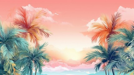Fototapeta na wymiar Summer tropical pastel foundation with palm. Illustration, AI Generated