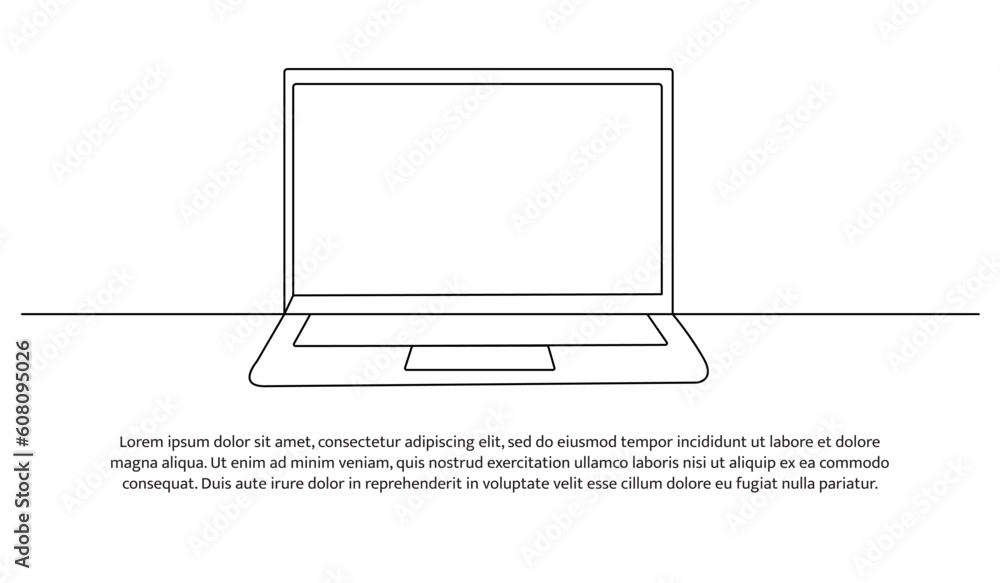 Poster continuous line design of laptop. technology device symbol design concept. decorative elements drawn