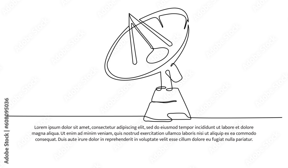 Wall mural Continuous line design of satellite antenna. Technology device symbol design concept. Decorative elements drawn on a white background.