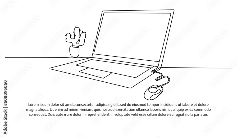 Poster continuous line design of laptop. technology device symbol design concept. decorative elements drawn