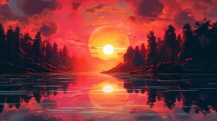 Marvelous dusk over the stream. Illustration, AI Generated