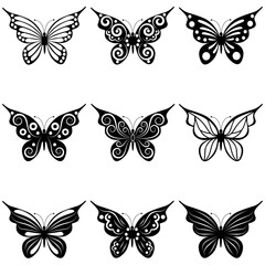 Fototapeta premium A set of nine different forms of butterflies