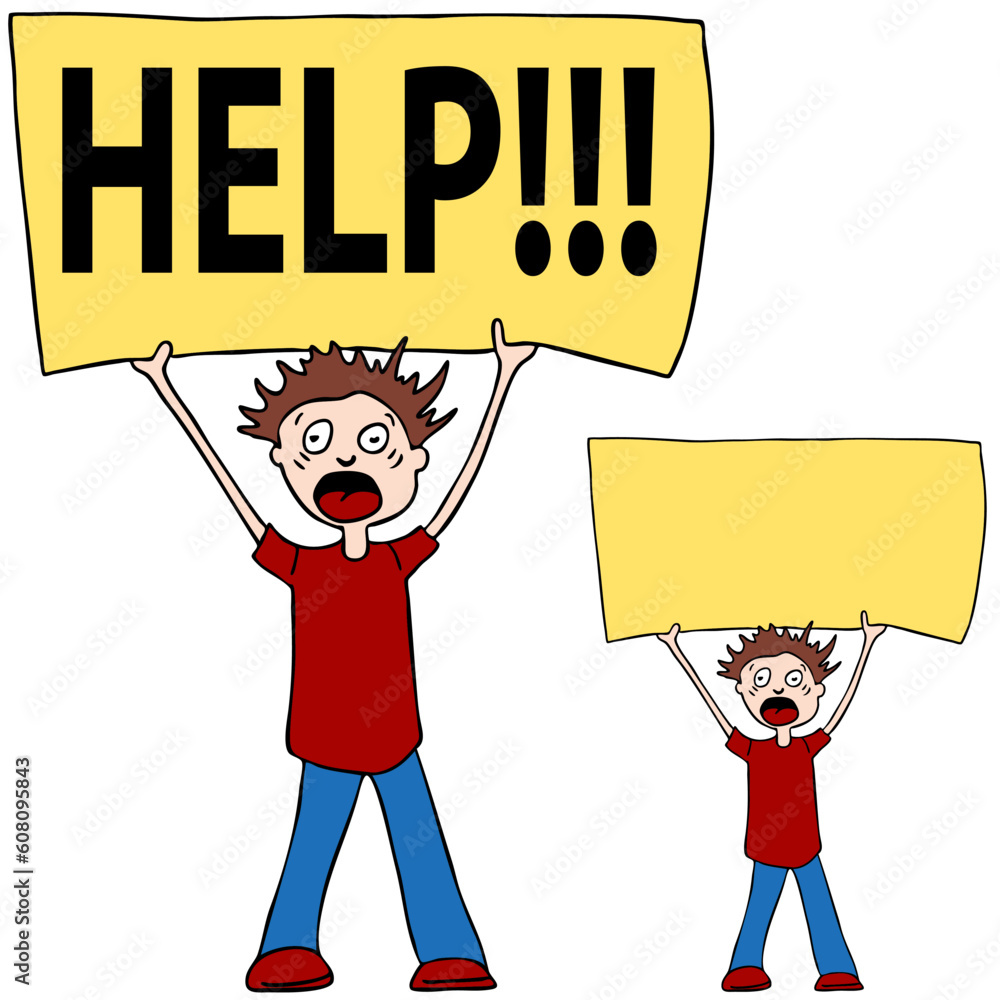 Poster an image of a person shouting for help.