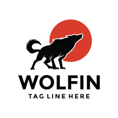 Red Moonlit Wolf Silhouette Logo