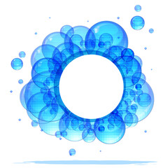 Banner of the beautiful transparent blue bubbles. With a place for your text.