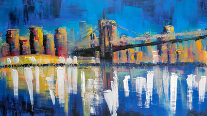 colorful vivid expressive bold and loose brushstrokes painting of cityscape urban city skyline