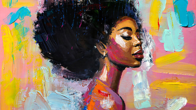 colorful vivid expressive bold and loose brushstrokes painting of black woman portrait