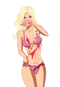 Blonde in pink. Vector illustration.