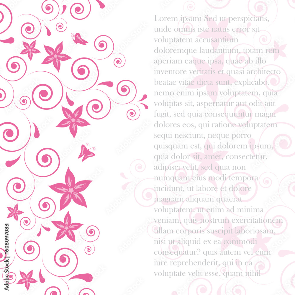 Sticker Vector. Pink flower. Floral background.