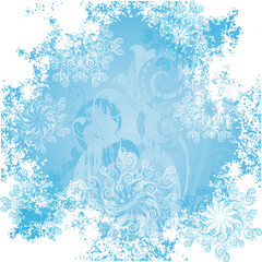 Blue background with snowflake and frosty patterns