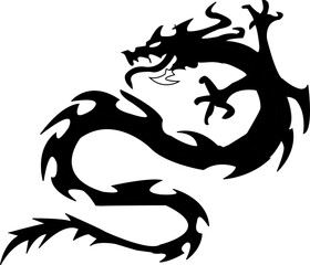 black silhouette of dragon on a white background