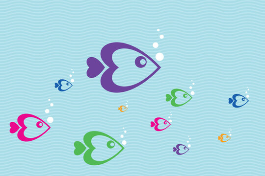 illustation of colorful vector fishes floating in water