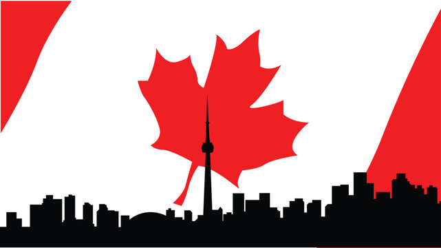 vector cityscape of Toronto isolated on the Canadian flag