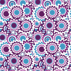 vector seamless floral ornament with circles in violet and blue
