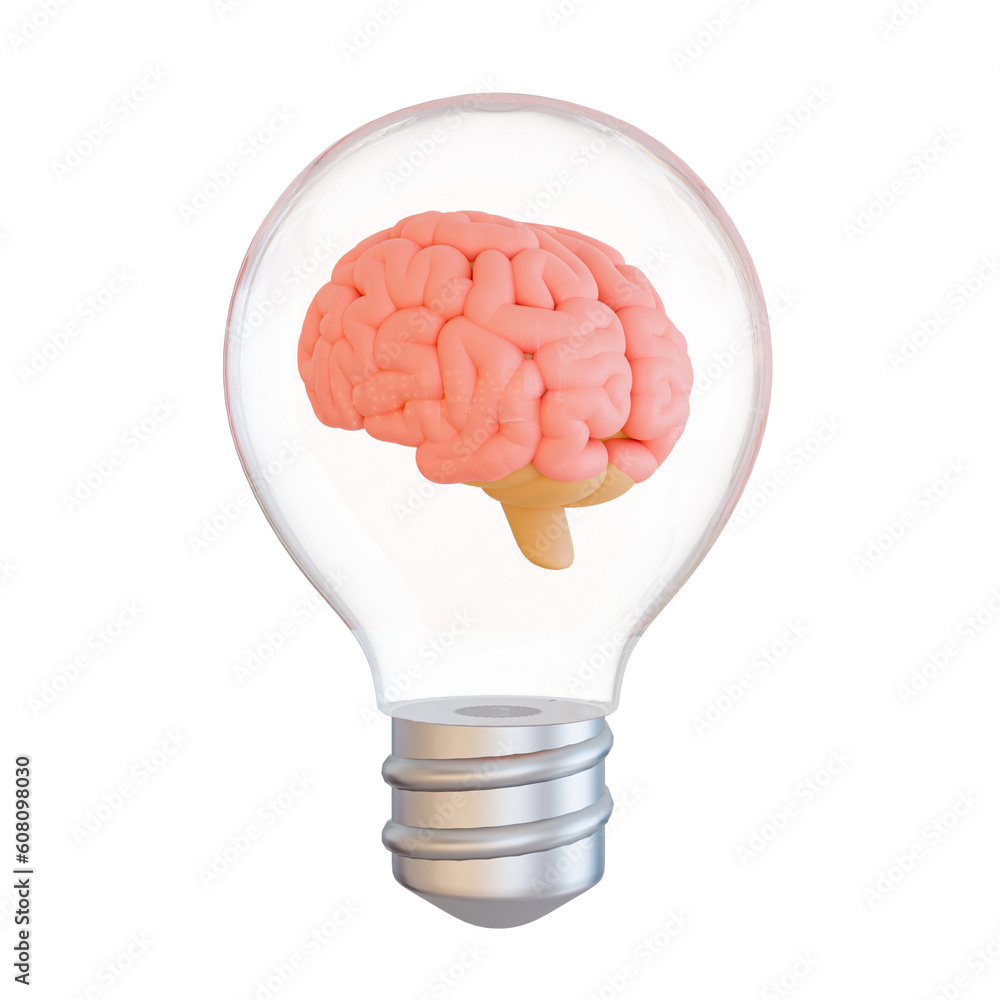 Poster 3d problem-solving concept. innovative sign. learning symbol. lightbulb with a brain. 3d illustratio