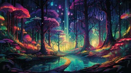 Fototapeta premium a surreal journey through a psychedelic multicolored forest 