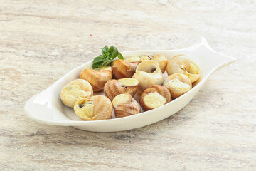 Delicous baked snail with butter - Escargot