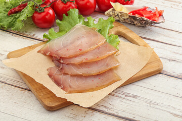 Sliced salted marlin fish carpaccio