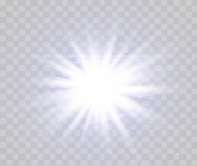 Glowing isolated white transparent set of light effects, glare, explosion, glitter, line, sun flare, spark and stars.Beautiful star.