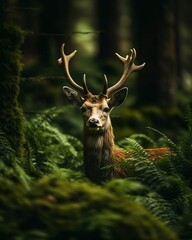 Realistic deer with nature background in forest wildlife made with generative ai technology
