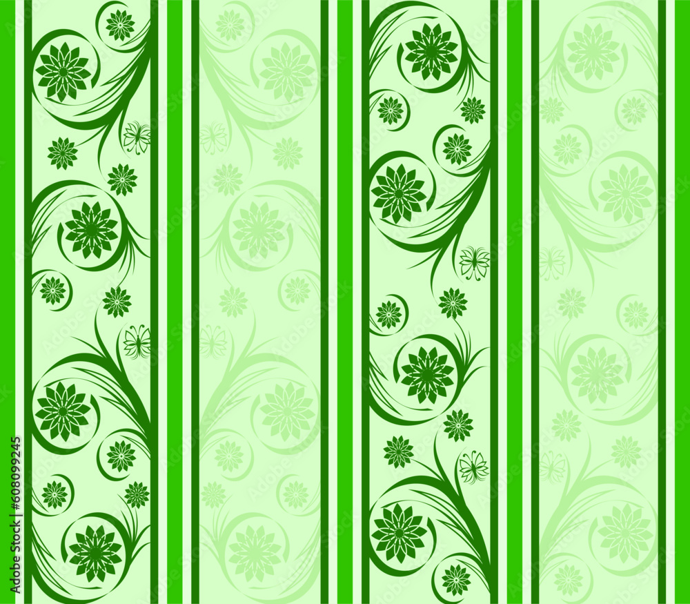 Poster vector illustration of a striped floral background.