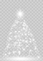 Bright Lights Shiny Christmas tree isolated on transparent background. New Year