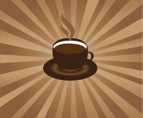 vector cup of coffee with sunburst background