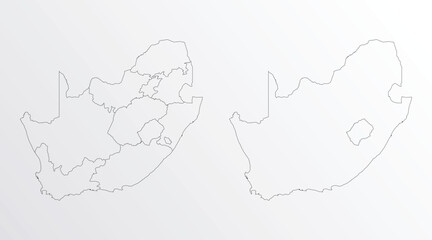 Black Outline vector Map of South Africa with regions on white background