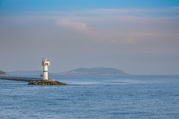 lighthouse on the breakwater. kadikoy, istanbul,