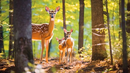 Realistic deer with baby in  nature background made with generative ai technology