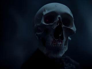 Fototapeta premium Scary ghost skull on dark background. Generative ai