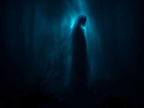 Scary ghost on dark background. Generative ai