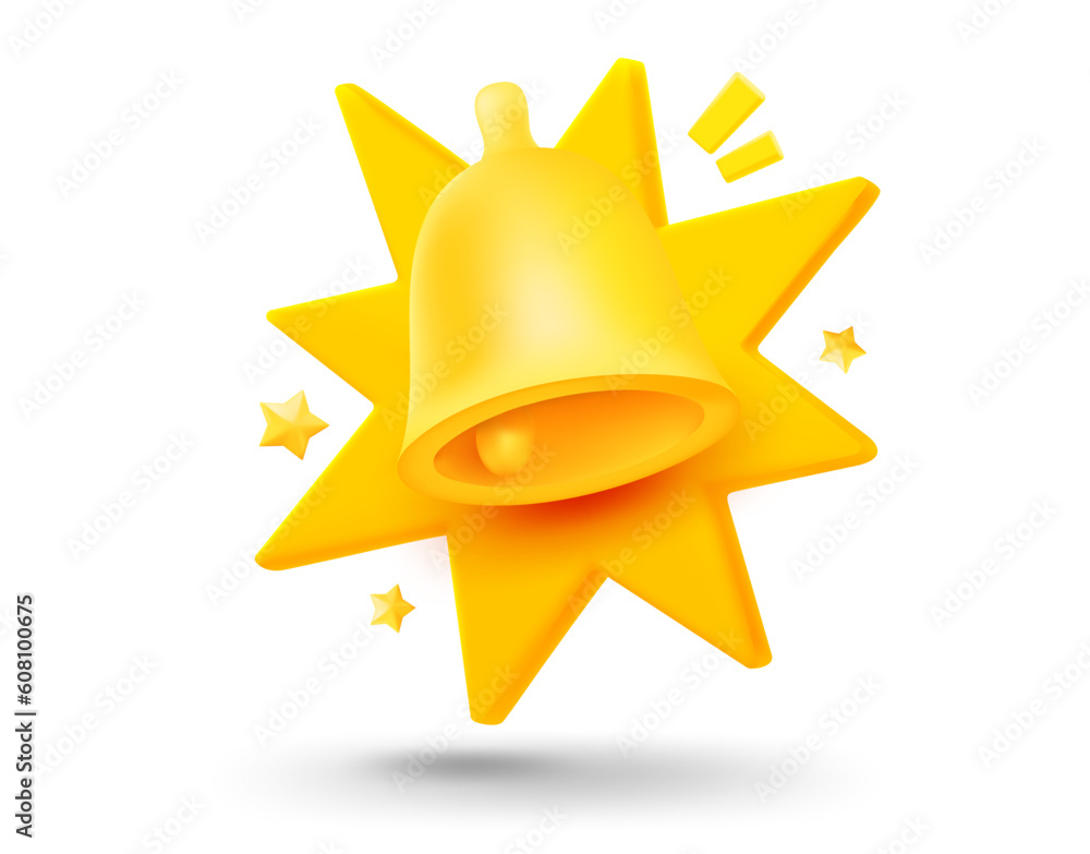 Poster Golden bell with explosion effect. 3d vector mobile application icon with notification