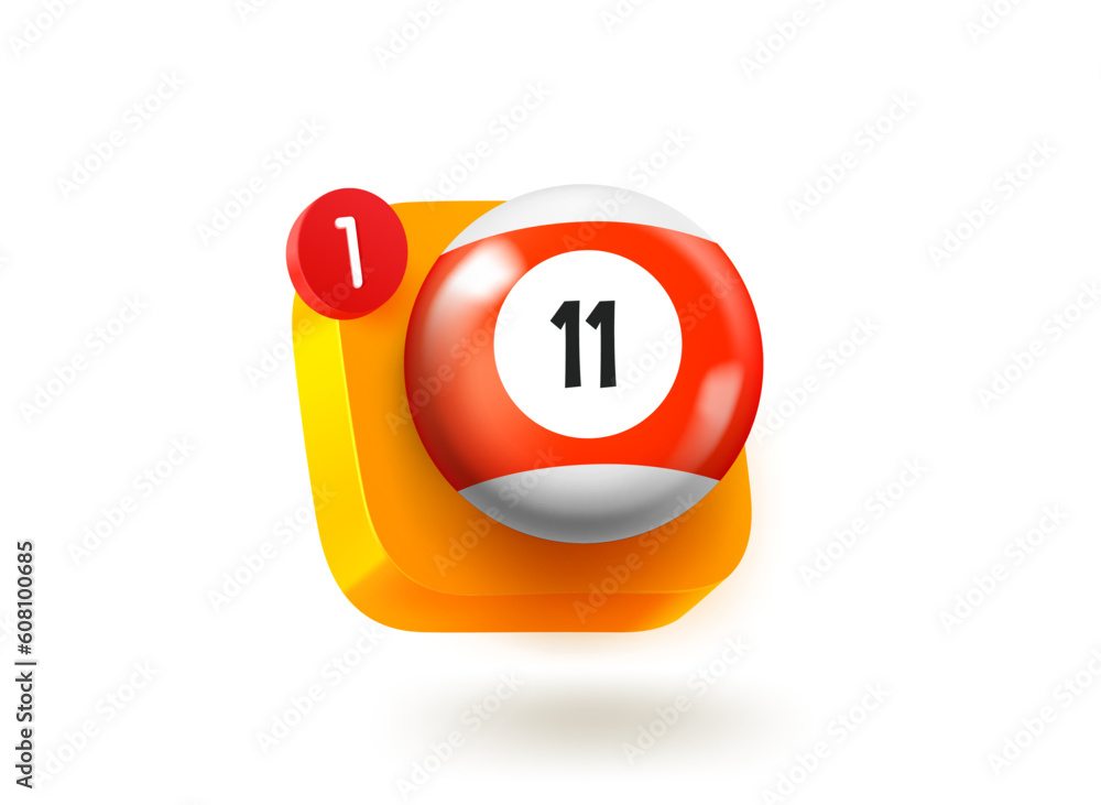 Poster Billiards app button. 3d vector mobile application icon