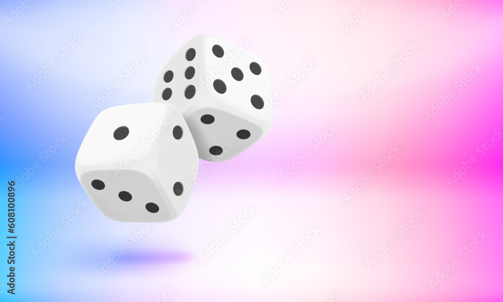 Aufkleber white dice isolated on white background. gamebling concept. 3d vector banner with copy space