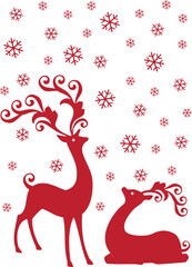 red reindeer with snowflakes, vector background